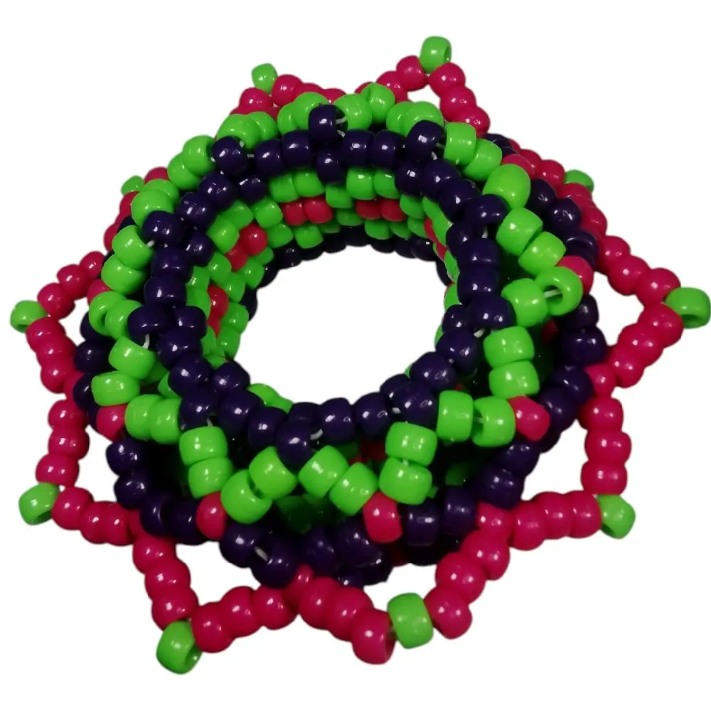 Starburst Kandi Cuff Mandala Kandi Bracelet with Pony Beads in Neon Green Neon Pink and Purple Colors