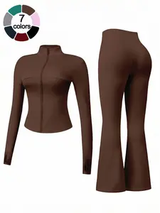 Women's 2-Piece Loungewear Set, Long Sleeve Zip-Up Jacket & Wide Leg Pants, Slim Fit, Fitted, Soft Comfortable for Daily Wear Home Sports Airport Travel, Casual Fashion Pajama Set