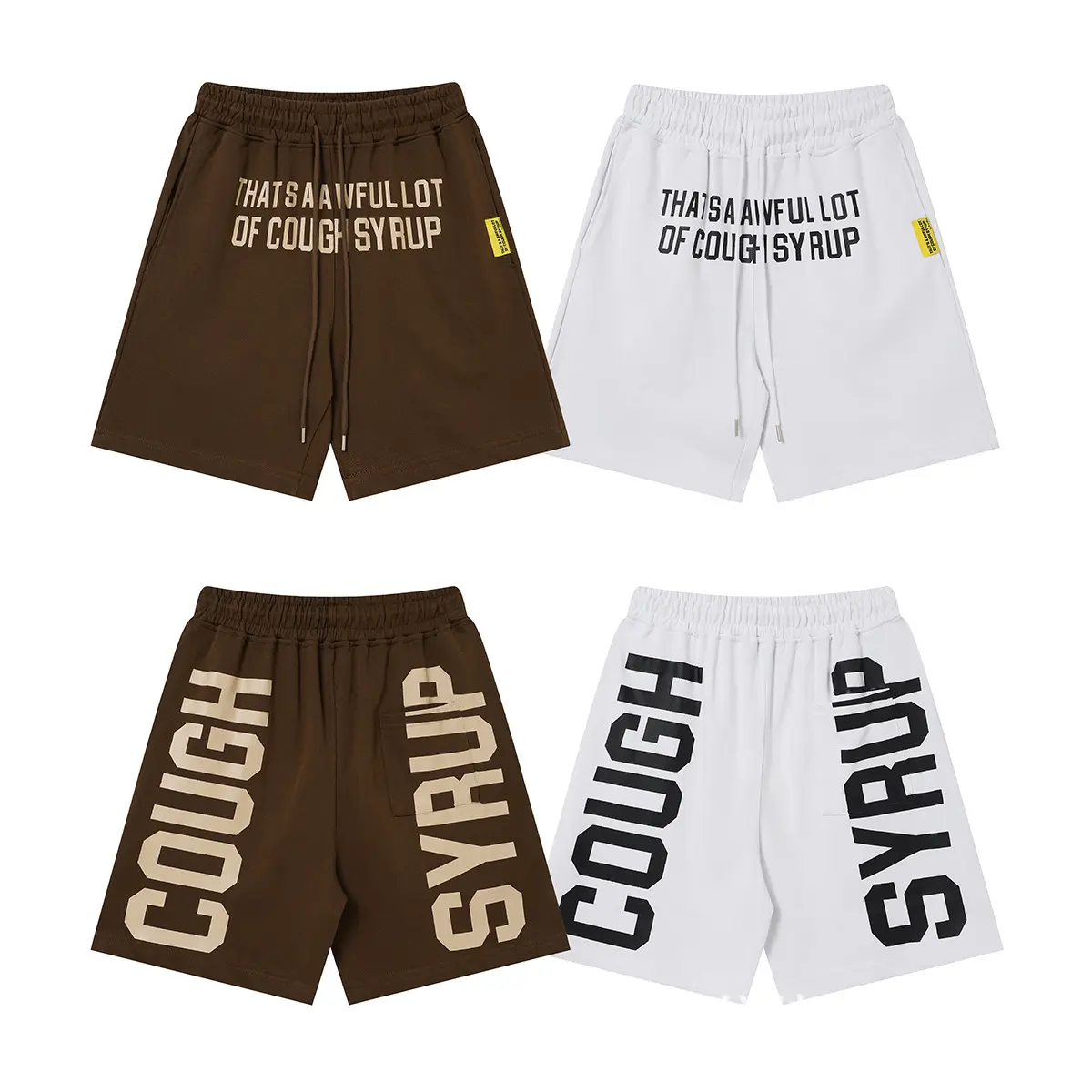 THAT'S A AWFUL LOT OF COUGH SYRUP Vintage High Street Print Shorts