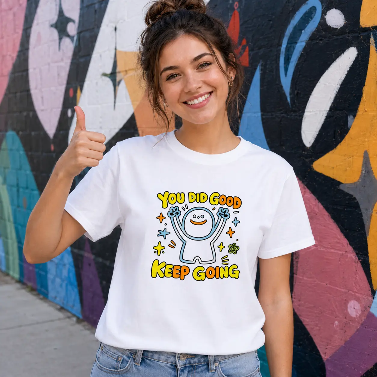 100% Cotton You Did Good Keep Going Positive Cartoon Graphic Tee Motivational Crew Neck T Shirt S-5XL