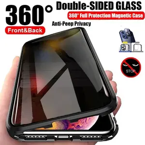 Anti Peeping Privacy Double Sided Tempered Glass Case For Samsung Galaxy S22 S23 S24 Plus S24 S22 S23 Ultra Metal Magnetic Cover