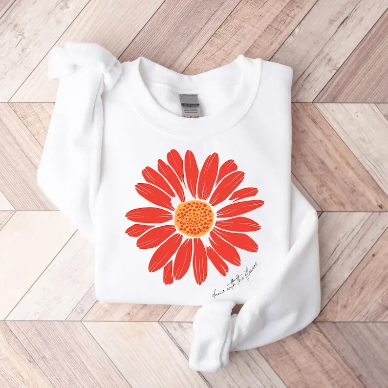 Daisy Flower Sweatshirt, Boho Floral Crewneck, Nature Lover Gift