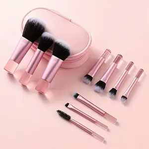 10 travel makeup brush set, mini makeup brush, portable small eyeshadow lipstick foundation brush, shadow blush concealer brush, pink, Makeup Brushes Set, Beauty Brush Set