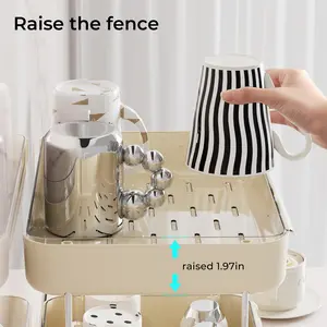 UFORU Vintage 2/3 Tier Cup Drying Rack with Drain Tray Multilayer Countertop Mug Storage Organizer Desktop Water Cup Stand for Kitchen White/Black/Green
