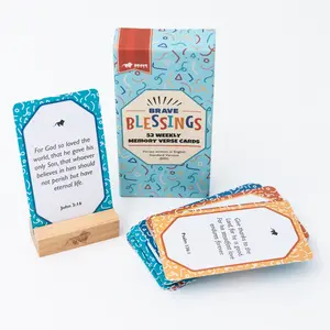 BRAVE Blessings 52pc Bible Verse Cards for Kids with Wooden Display Stand Set | Scripture Memory System & Christian Kids Gift | Daily Lunch Box Notes ✝️
