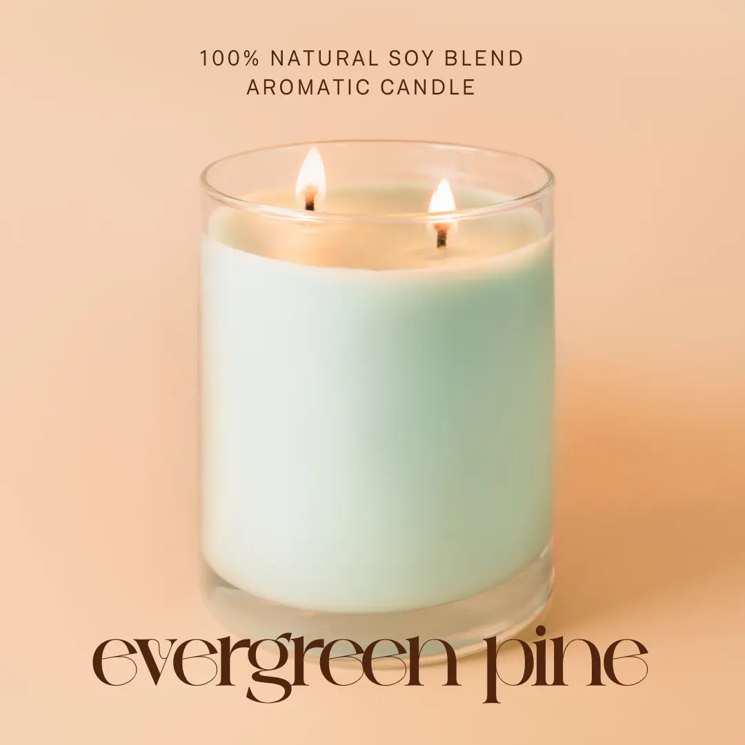 100% Natural Soy Blend Aromatic Candle - 11oz - Infused with Evergreen Pine & Cotton Quality Wicks - Long Lasting Decorative Candle with Fresh Pine Aroma