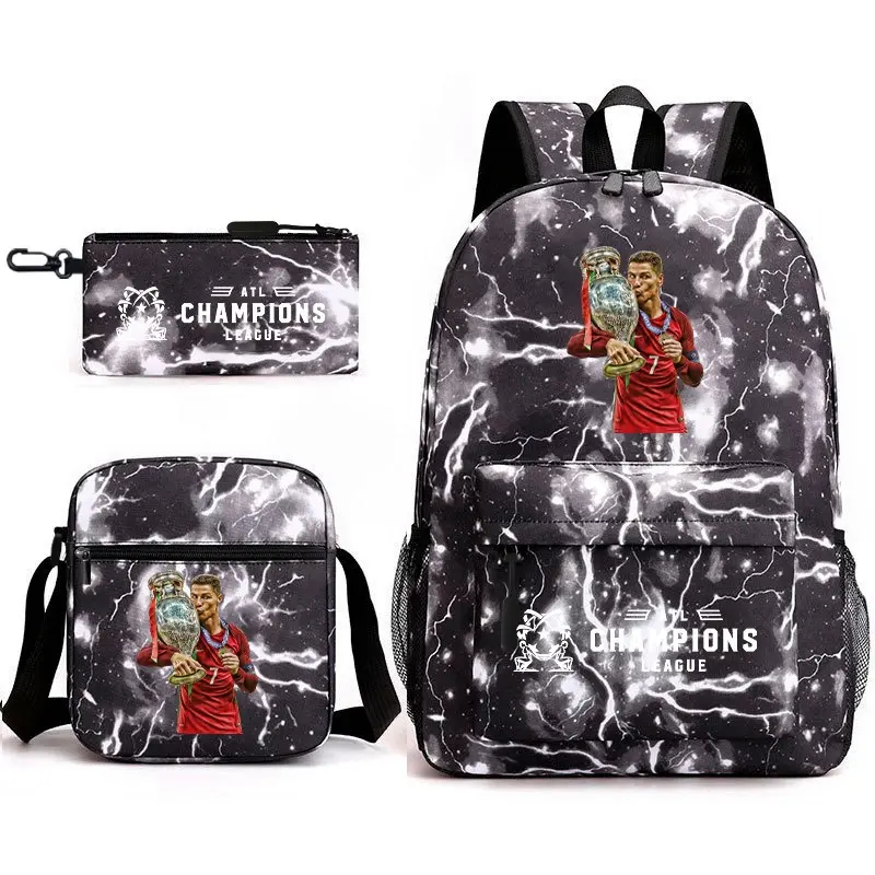Soccer Backpack Player #7 Ronaldo Backpack with Lunch Box & Pencil Case Lightweight Casual Knapsack for Trave