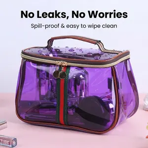 Women's 2026 Trending PVC Skincare Organizer, Large-Capacity Transparent Waterproof Travel Makeup Pouch with Wide Handle, Sturdy Durable Zipper and Adjustable Shoulder Strap