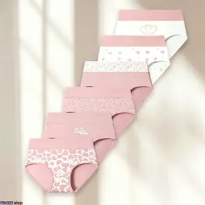 Women's Cotton Lingerie Panties - 6-Pcs Cute Love Print, High-Waist Cut, Snug Comfy Fit, Stretchy Band, Double Layer Crotch, Soft Breathable Lady Underwear for Everyday Wear & Postpartum Comfort