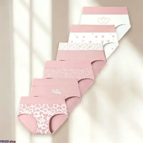 Women's 6-Pcs Cute High-Waist Cotton Briefs Multi Pack - Soft, Breathable, Tummy Control Casual Lingerie, Pregnancy Underwear, Underwear for Women (Keeps Skin Fresh)