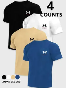 4-Pack Casual Long T-Shirts, H-Type Loose Fit, Short Sleeve Print Design, Unisex All-Season Wear, Trendy Daily Options