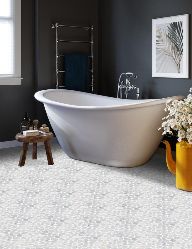 Simple Tile 5 Sheets Marble Mosaic Tile for Kitchen Backsplash, Bath Bathroom Floor, Etc, "River Rock Collection" MM 9505 - Carrara White, Mixed Rounds, 12"X12"X3/8", Tumbled