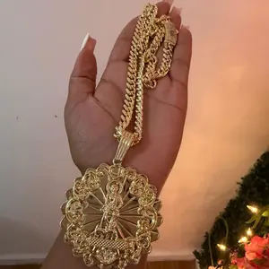 14k Gold Bonded Saint Lazaro Pendant and Necklace set -