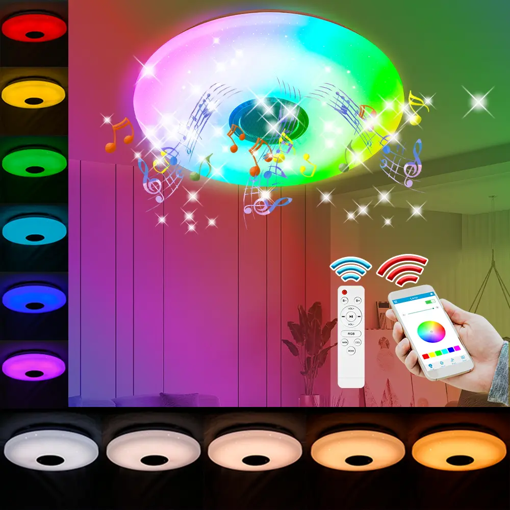 RGB LED Bluetooth Music Ceiling Light, Music Sync Lights, Disco party light, 256Colors Dimmable with Remote BT APP Control Timing Function Memory Mode Festival Party Atmosphere Lamp AC100-240V Home Multicolor Lamps