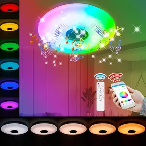 RGB LED Bluetooth Music Ceiling Light 256Colors Dimmable with Remote DSP Melody Player BT APP Control Colorful Smart Timing Function Memory Mode Festival Party Atmosphere Lamp AC100-240V Bedroom Living Room Esport KTV Bar Mlticolor Mood Rhythm Night Lamps