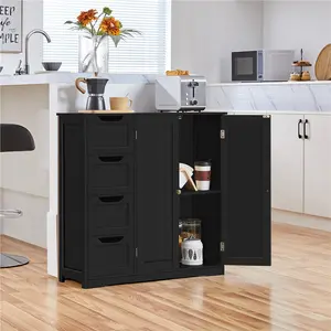Costoffs Modern Freestanding Wooden Bathroom Storage Cabinet - 4 Drawers, Double Doors, Home Decor Storage Organization Unit for Entryway, Bedroom