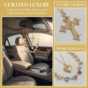 4Pcs Universal Car Interior Hanging Decor | Retro Gold Baroque Cross & Pearl Charm | Gothic Mirror Jewelry Accessory | Perfect Creative Gift for Her Interior Solar Powered Winter Windshield Defroster Adjustable High-Powered Dual Motor Off-Road Scooter