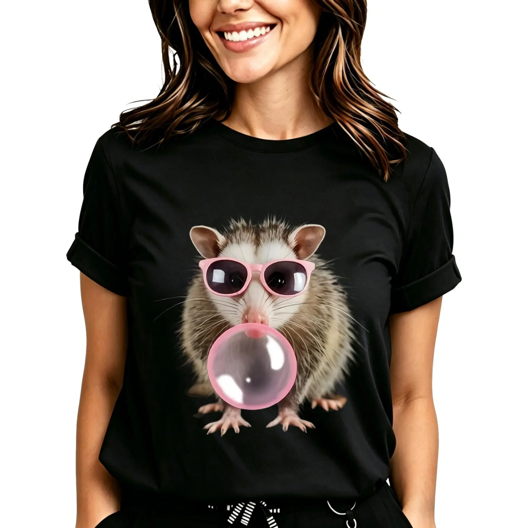 Rat With Sunglasses Blowing Bubblegum T-Shirt for Women Men Cotton Clothing