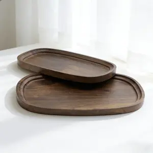 Walnut Wood High-End Aesthetic Oval Tray, Makeup Table Storage Organizer, Luxury Aroma Display Plate, Soft Decor Scene Accessory