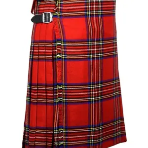 Highland 5 Yards Tartan Kilt Scottish Casual Wear Leather Straps  Kilt For Men's