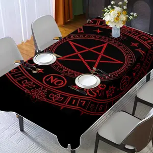 1PC,Mystical Rectangular Tablecloth, Gothic Style Pentagram Design, Indoor Outdoor Dining Picnic Party Decor, Ideal Gift