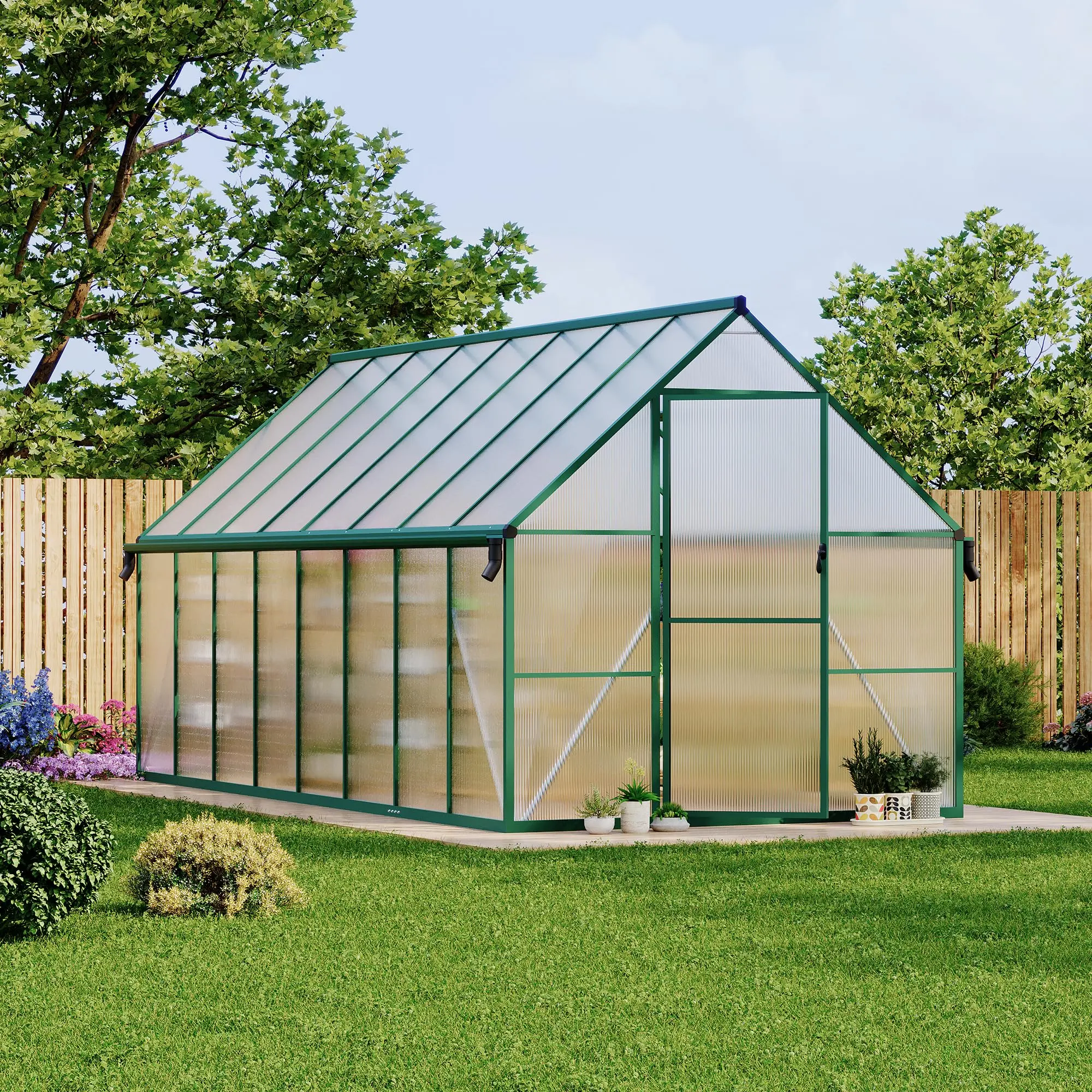 Gaomon 8x16 ft Polycarbonate Greenhouse Outdoor Furniture Set, Aluminum Frame Walk-in Ventilated Structure with Rain Gutter for Plant Growth, Large Size, Ventilation, Gardening, 190.15 In W X 97.24 In D X 80.71 In H, Sun Protection
