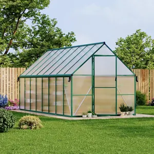 8X16 ft Polycarbonate Greenhouse with Aluminum Frame, Polycarbonate Greenhouse for Outdoors, Greenhouses with Ventilation and Rain Gutter, Aluminum Large Walk-in Greenhouses for Outside