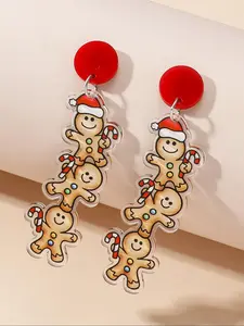 Cute Gingerbread Man Design Dangle Earrings, Fashionable Jewelry for Women, Trendy All-match & Exquisite Jewelry for Birthday Gift