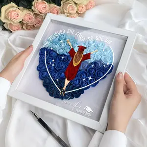 Class Of 2025 Graduation Gift So She Did, Personalized Flower Shadow Box for Daughter Class of 2025 College, PHD Graduation Rose Frame Box