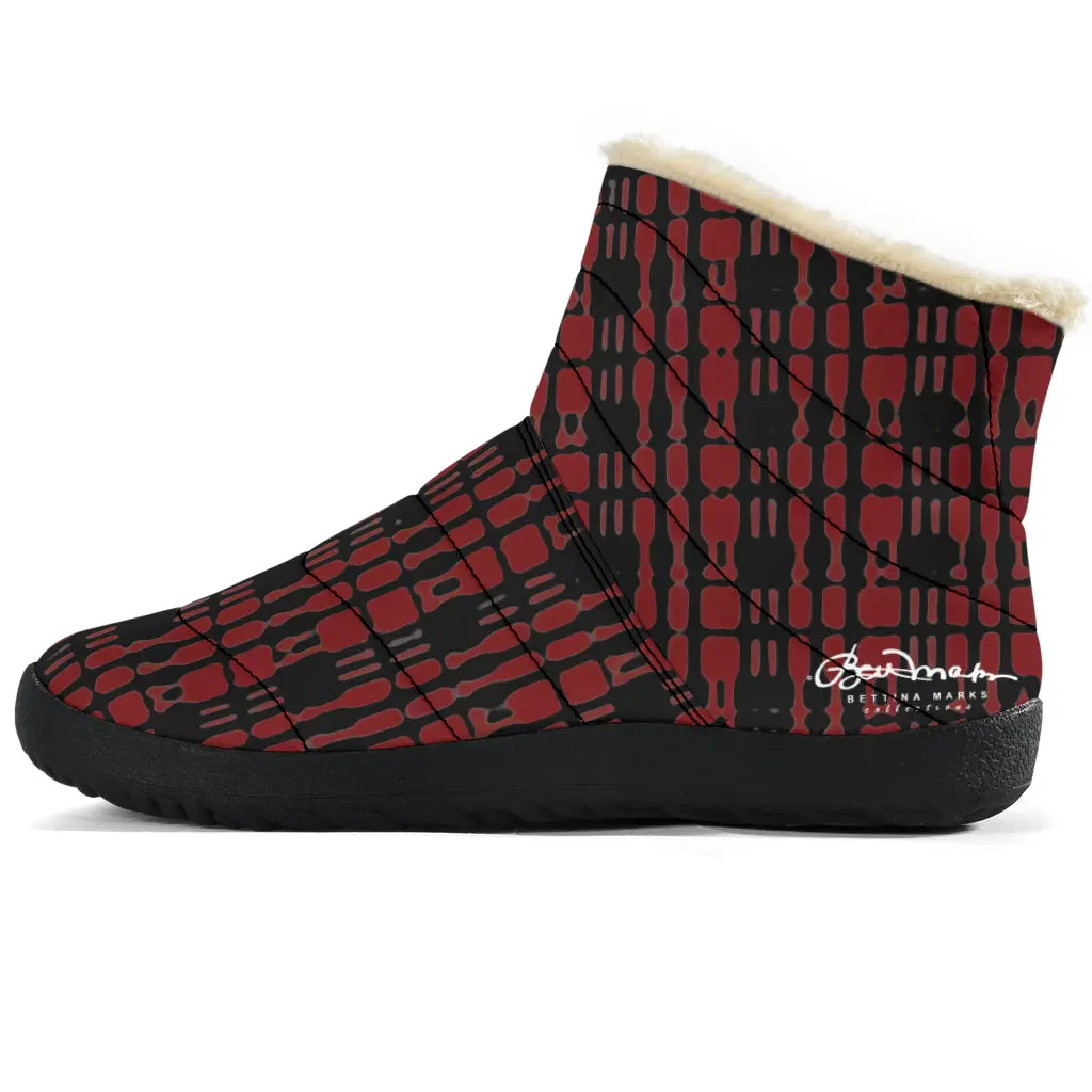 Black Red Tight Plaid Winter Boots