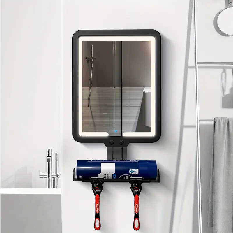 Heated Anti-Fog Shower Mirror - Rechargeable With 3 Color Lights & Razor Holder