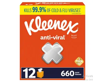 Kleenex Anti-Viral 3-Ply Facial Tissues 12 Cube Boxes 55 Tissues/Box Kills 99.9% of Cold & Flu Viruses 660 Total Tissues