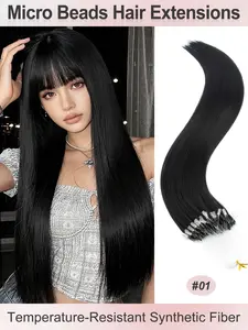 50 Strands Micro Beads Hair Extensions, 20inch Natural Straight Hair, 12 Colors, Add Volume & Length, Synthetic Hair for Women