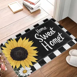 Sunflower Home Sweet Home Doormat Buffalo Plaid Graphic Print Pattern Non Slip Durable Washable Indoor Outdoor Rug Perfect for Front Porch Entryway Farmhouse Kitchen Housewarming Gift Decor