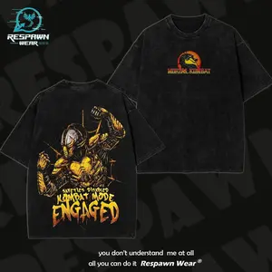 Cyrax Mortal Kombat Washed Tee - Retro Vintage Lightweight Washed Tee with Full-Size Double-Sided Print – Perfect Gift for Game and Movie Fans and Lovers N5F