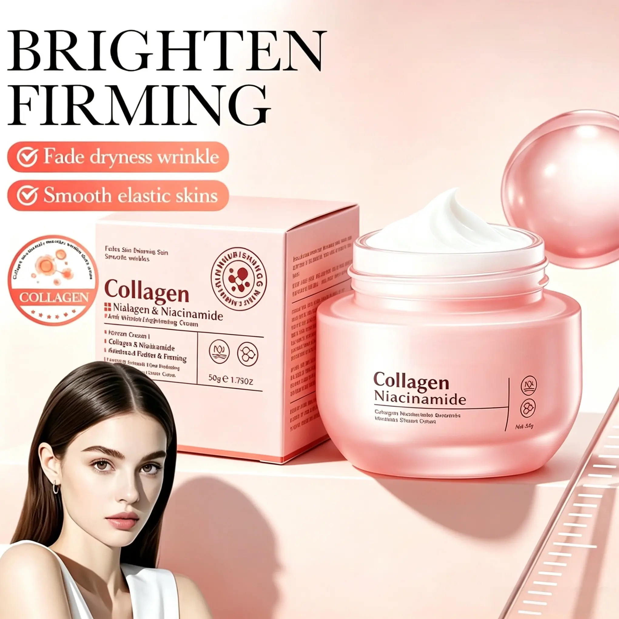 Korean Collagen Niacinamide Face Cream | Anti-Aging Firming Brightening Moisturizer | Deep Hydrating K-Beauty Facial Lotion for Dry Dull Wrinkled Skin, Glowing Glass Skin
