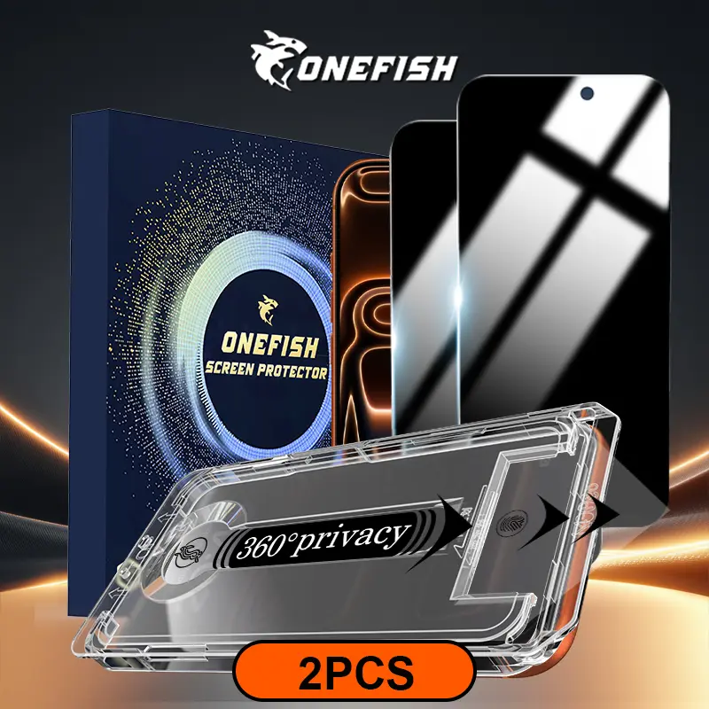 One Fish[2PCS] 360° Privacy [4 sides Privacy] Screen Protector [UP, DOWN, LEFT, RIGHT] Anti-Spy, Fingerprint-Proof. Tempered Glass, Full Protection
