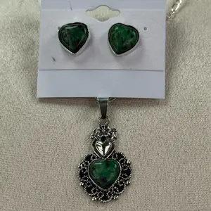 Plata 925 y Malaquita Aretes y Dije Set