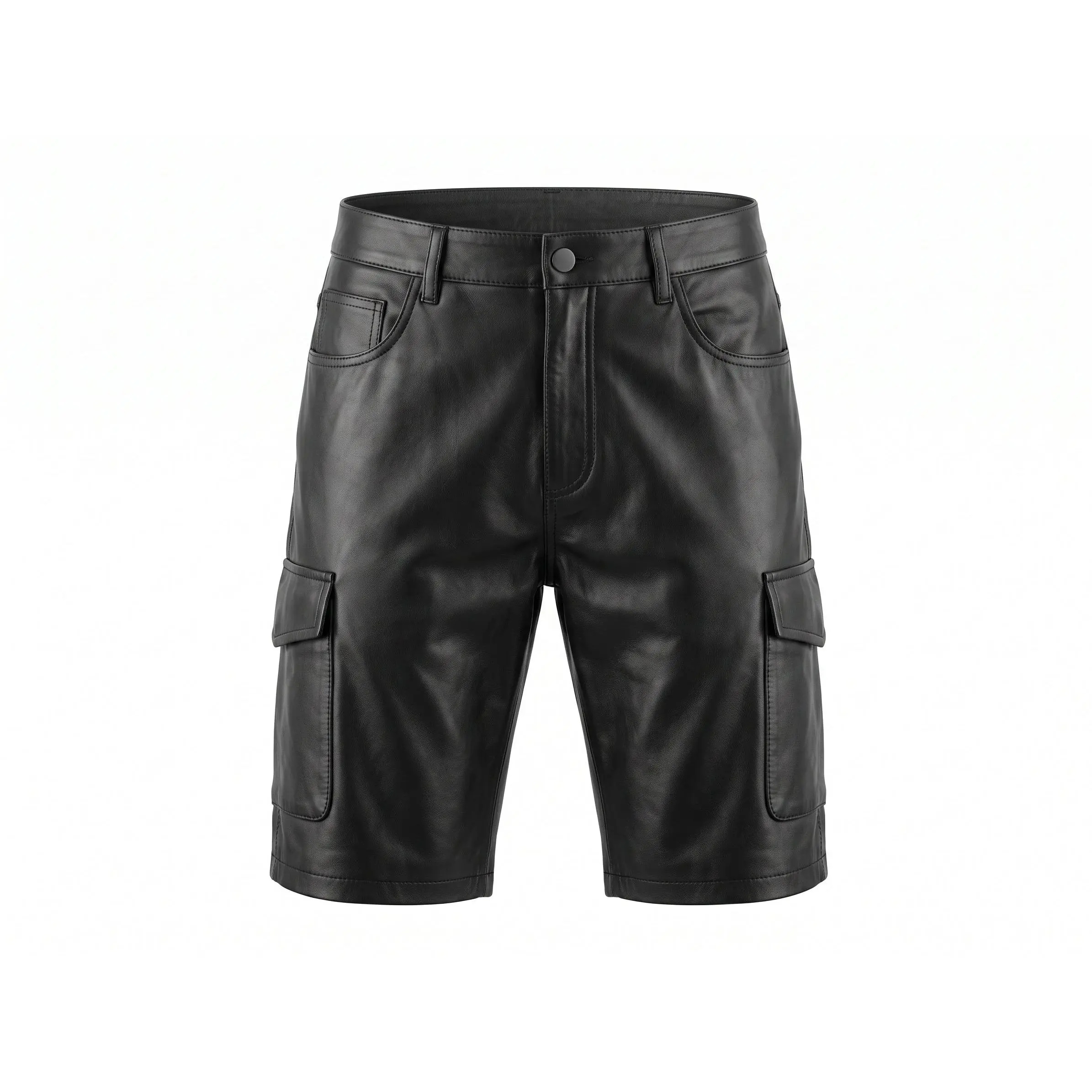 Kashani Black Lambskin Leather Cargo Shorts