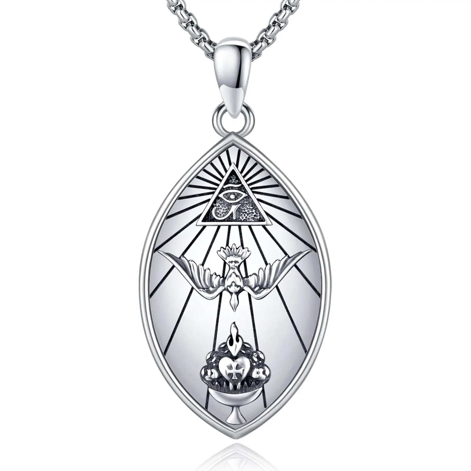 Thanches Silver Egyptian Necklace Pendant - Eagle Medal Eye of Horus Amulet, Lead-Free Casual Jewelry for Adults, Daily Fashion Gift, Necklace Chain Cloth Decor Accessory