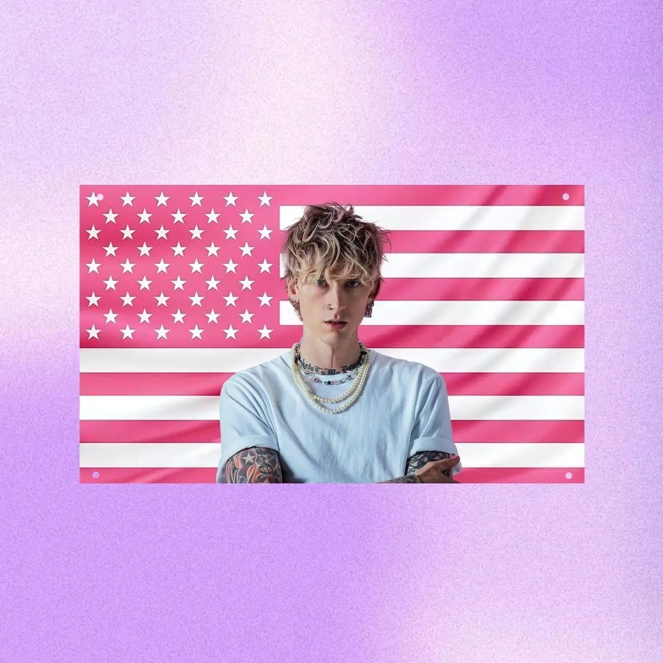 Machine Gun Kelly Pink US Wall Tapestry – Rapper Flag, Room Decor