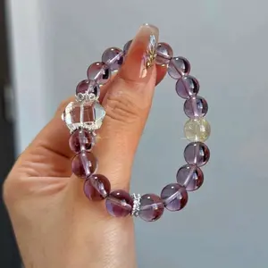 Original Design | “Venetian Night” Natural Brazilian Amethyst Bracelet with Golden Rutilated Quartz & Double-Terminated Clear Quartz