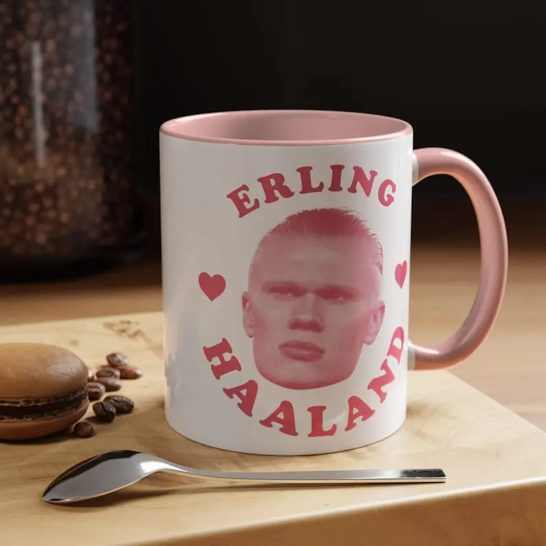 Pink Erling Haaland Mug, Erling Haaland Design Accent Ceramic Mug,