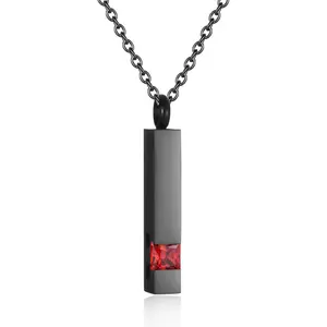 Necklaces for Ashes Stainless Steel Bar Pendant Necklace Cube Memorial Ashes Necklace Crystal Cremation Urn Pendant for Men