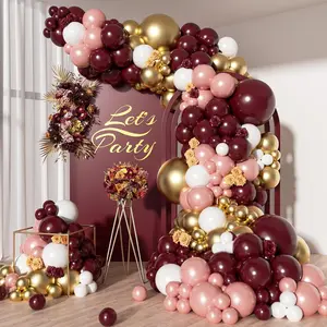 142PCS Burgundy Balloon Arch Kit with Maroon, Rose Gold & Gold Balloons Party Garland Set