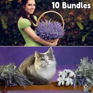 Set of 10 Plastic Flower Bouquets for Interior Decor, Artificial Lavender Stems in Purple, Wedding, Kitchen, Garden, Patio, Porch, Window Box, Office, Dining Table Centerpiece - No Maintenance  Faux Floral Arrangement