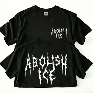 Unisex ABOLISH ICE Washed Cotton Heavy Metal Vintage T-Shirt, Retro Bold Slogan Anti Maga FCK ICE Tee, Immigration Human Rights Shirt