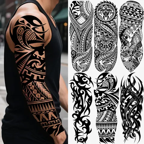 6 Sheets Full Arm Temporary Tattoo Stickers, Tribal Polynesian Design, Waterproof Long-Lasting Realistic Fake Tattoos for Men and Women, Tattoo for Beginners, Arm Sleeve Tattoos, Tattoo Art