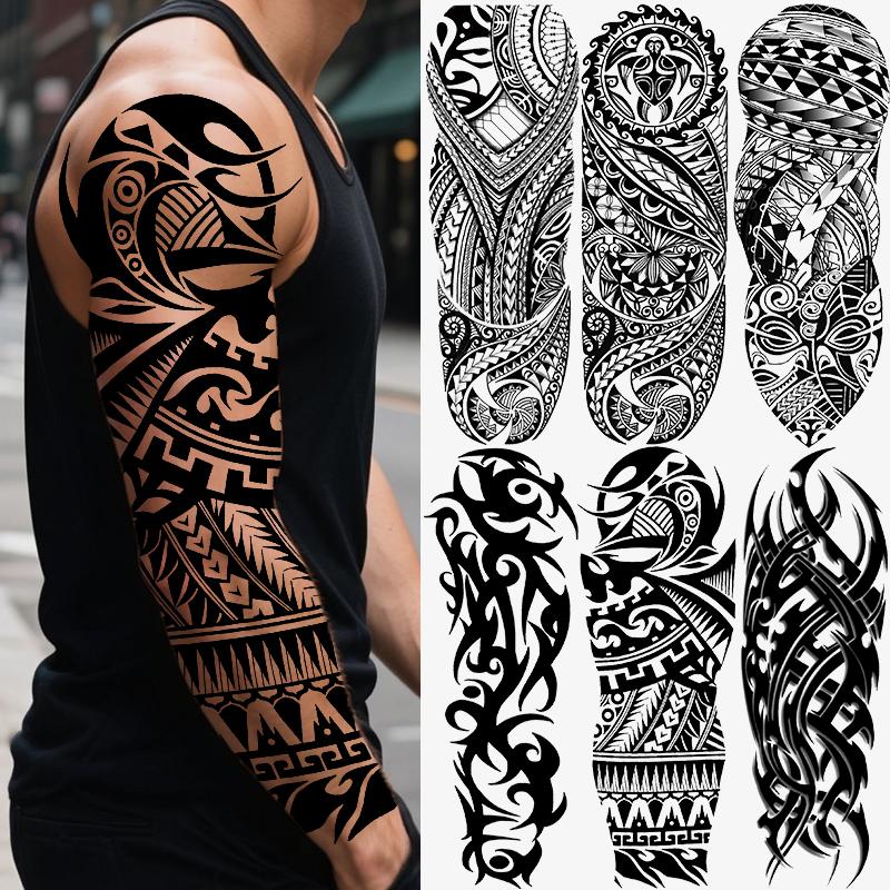 6 Sheets Full Arm Temporary Tattoo Stickers, Tribal Polynesian Design, Waterproof Long-Lasting Realistic Fake Tattoos for Men Women Halloween Party, Tattoo For Beginners