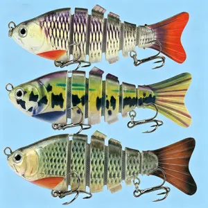 3 Pack Easy Catch 6-Segment Real Swimming Lures 10cm 16g, ABS Hard Bait with 3D Realistic Eyes, Ultra Sharp Treble Hooks for Bass Trout Walleye Freshwater Fishingt, Walleye, Crappie, Pike fishing